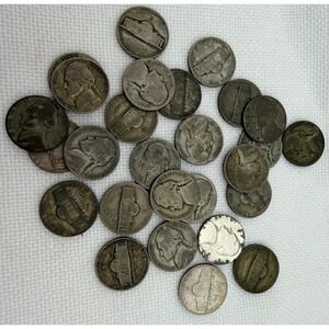 Lot of 27 US Silver War Nickels 1942-1945 Jefferson 35% Silver Coin Bulk Estate